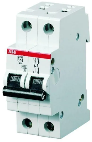 ABB Leitungsschutzschalter C 6A, 2-polig, C-Charakteristik, Schaltvermögen 6kA, 230/400V AC, 35mm breit S202-C6