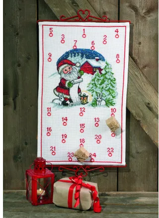 Permin Stickset Adventskalender - Weihnachtsmann und Kaninchen 38 x 62 cm