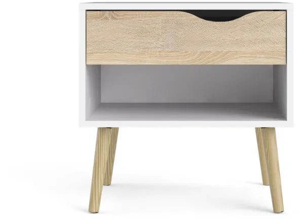 TVILUM Delta Nachttisch - Weiß/Eichenstruktur, mit 1 Schublade