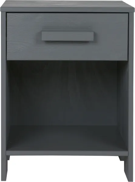 Dennis, Nachttisch mit Schublade, dunkelgrau, H52x36x39 cm, Kiefernholz